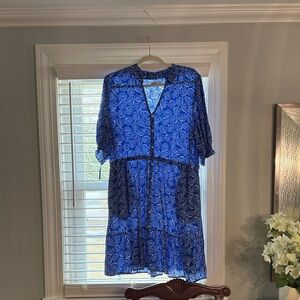Sonoma Blue and White Leaf Print Dress